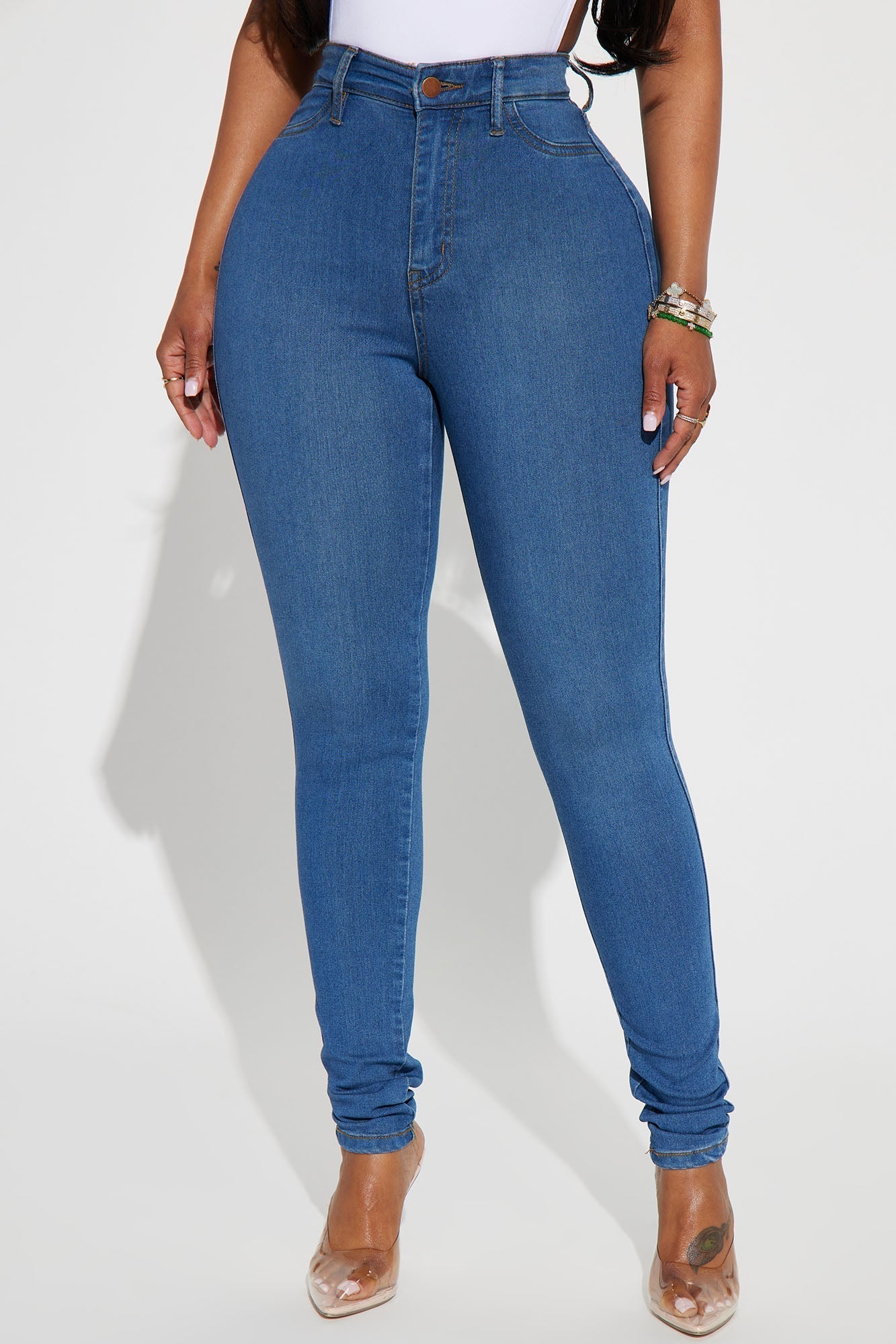 Classic High Waist Skinny Jeans - Medium Blue Wash